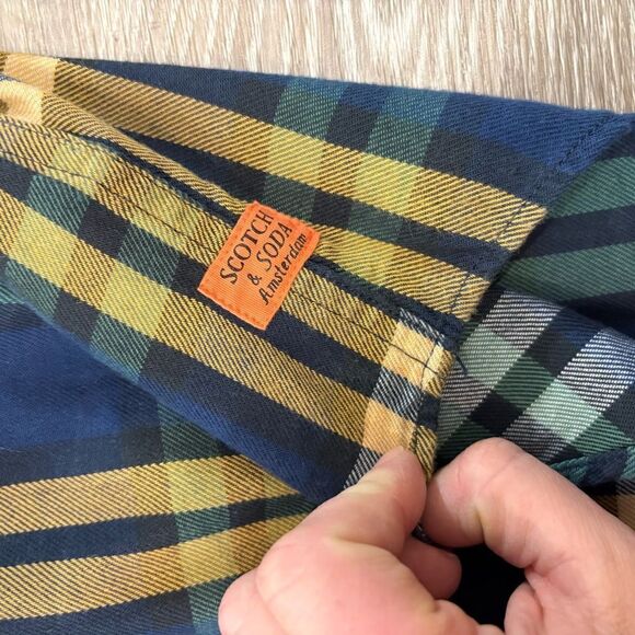 Scotch & Soda My Favorite Regular Fit Men Green Blue Flanel Cotton Shirt sz S - Picture 7 of 12